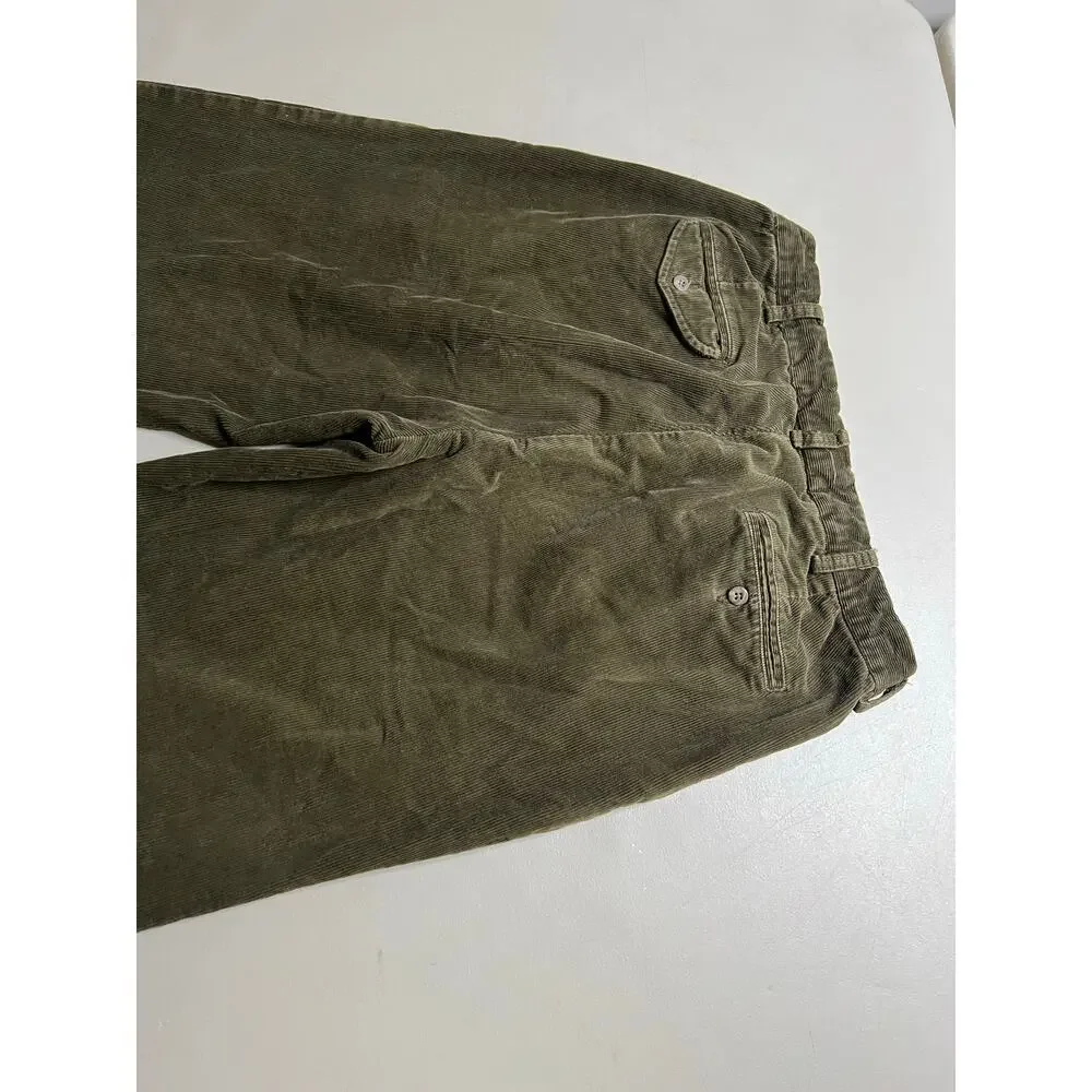 Vintage Polo Ralph Lauren HammonvCorduroy Pants Green Brown Pleated Cuffed 34/32
